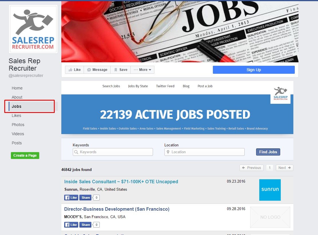 facebook jobs tab